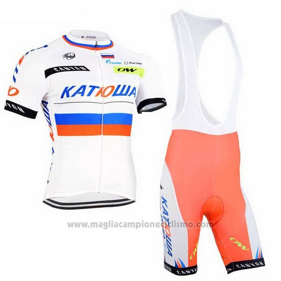 2015 Abbigliamento Ciclismo Katusha Bianco Manica Corta e Salopette